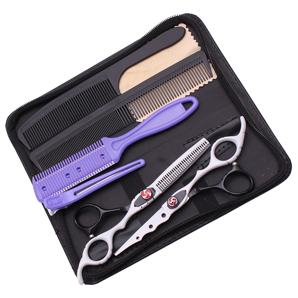 Hairdressing Scissors Set Japan Stainless Hair Scissors Red Thinning Shears Barber Shop Haircut Set Razor Comb