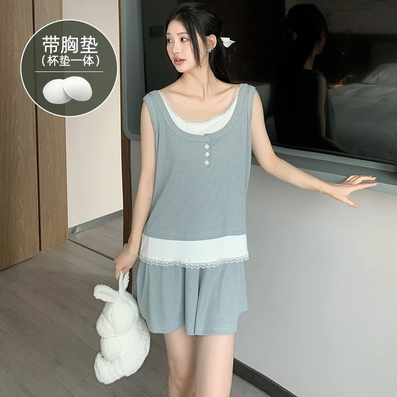 

Sexy summer women pajamas set with chest pad women modal vest sleepwear