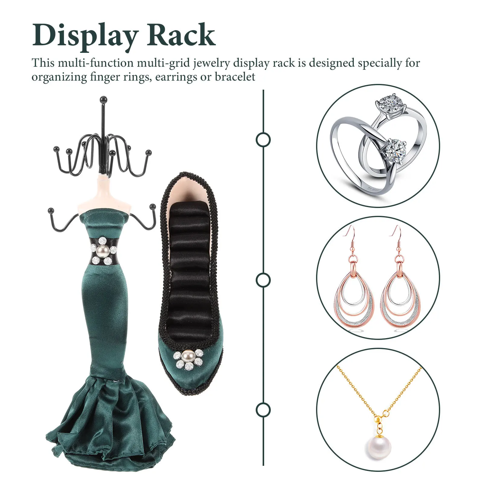 2Pcs Jewelry Organizer Rack Multi-Grid Display Stand for Rings Earrings Bracelets High-Heel Shoe Jewelry Holder Countertop
