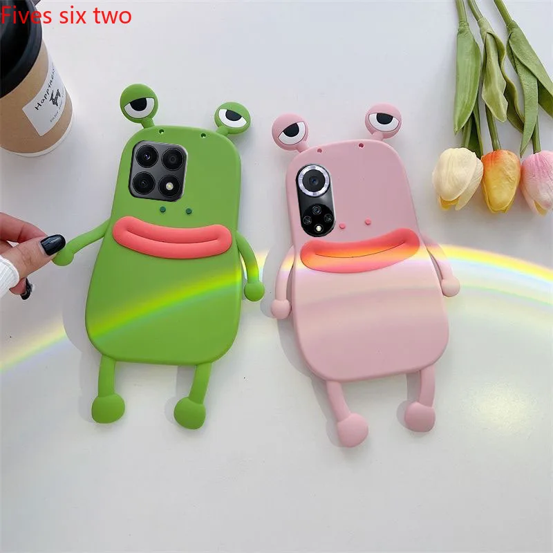 3D Cute Frog Strap Lanyard Case For Huawei Y9 Prime 2019 Y7 Y6P Y8P Honor 100 90 70 50 20 Lite 8X X9A X8A X7A X9B X8B Soft Cover