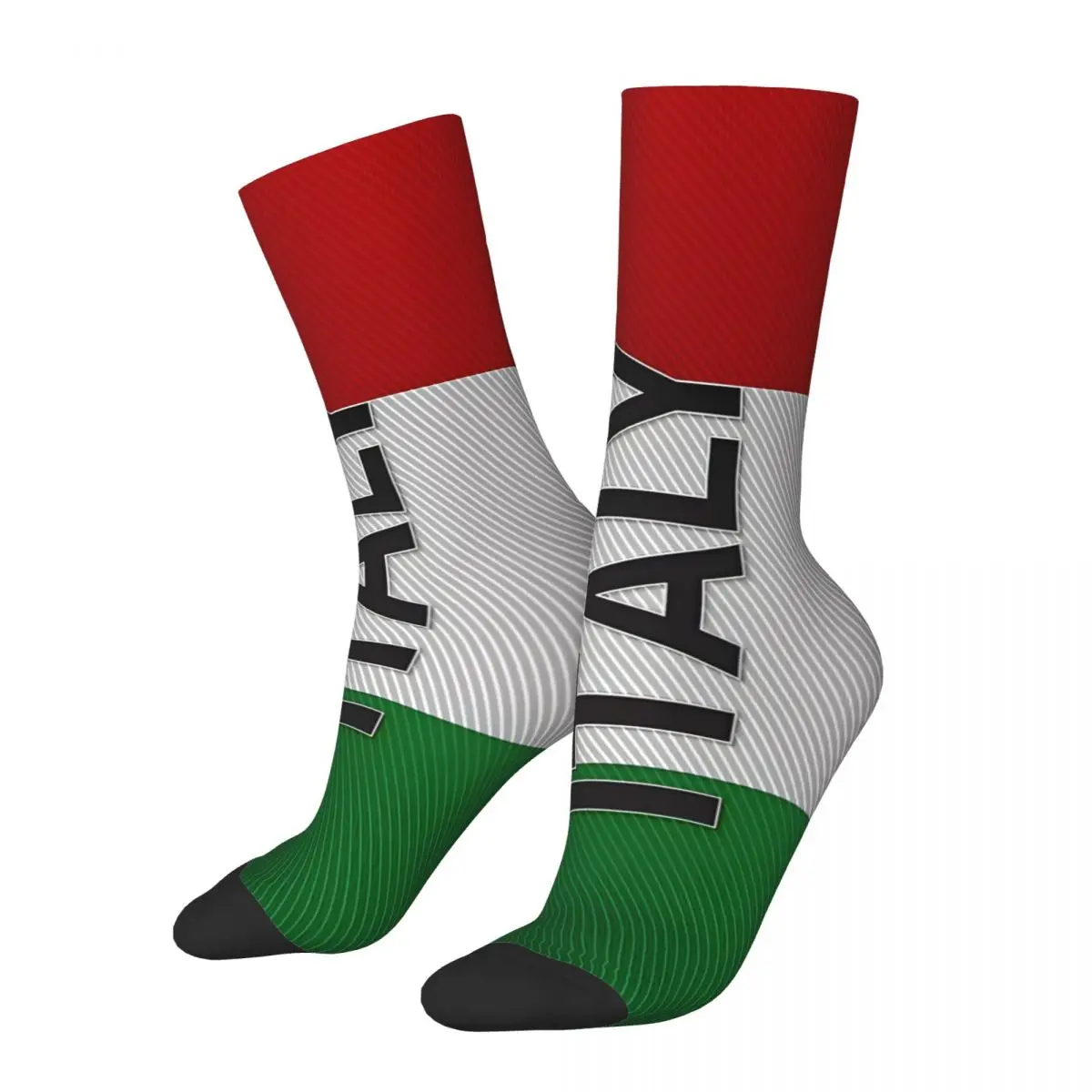 Italy Flag Carbon Fiber Italian , Cover Men's Socks Vintage Harajuku Street Style Novelty Pattern Crew Sock