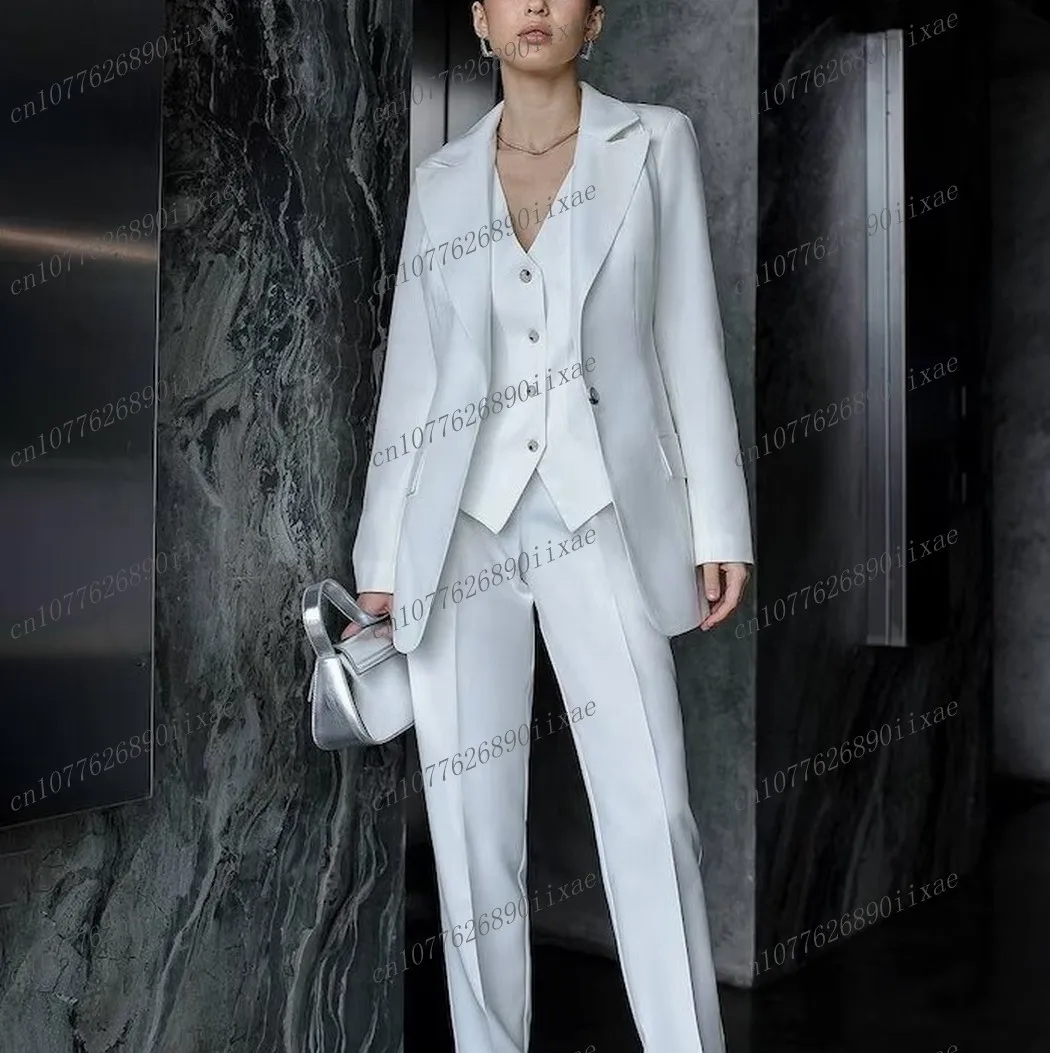 

New White Women Suit Formal Occasion Wedding Party Business Office Lady Tuxedos 3 Piece Set Blazer Vest Pants Customized