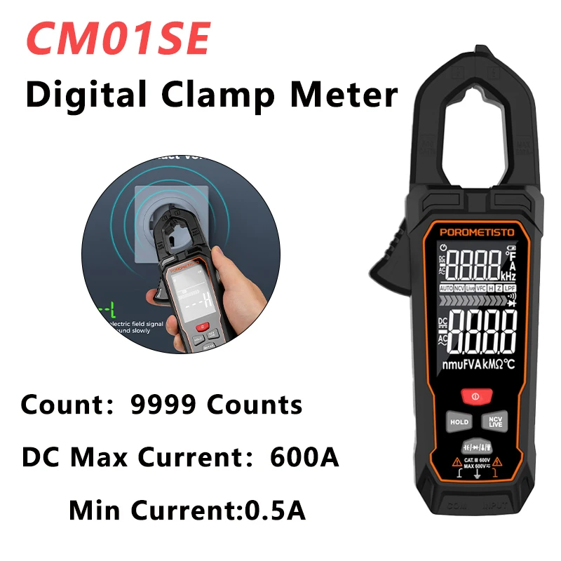 CM01SE Digital Clamp Meter 600A Non-Contact LCD Display Voltage Detector AC Voltage Current Clamp Meter Auto Range Multimeter