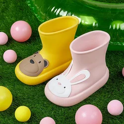 Children's Rain Cartoon Boots Waterproof Non-Slip Rubber Shoe Cute Bear Rabbit Shoes for Boys Girls EVA Middle Tube Water Shoes