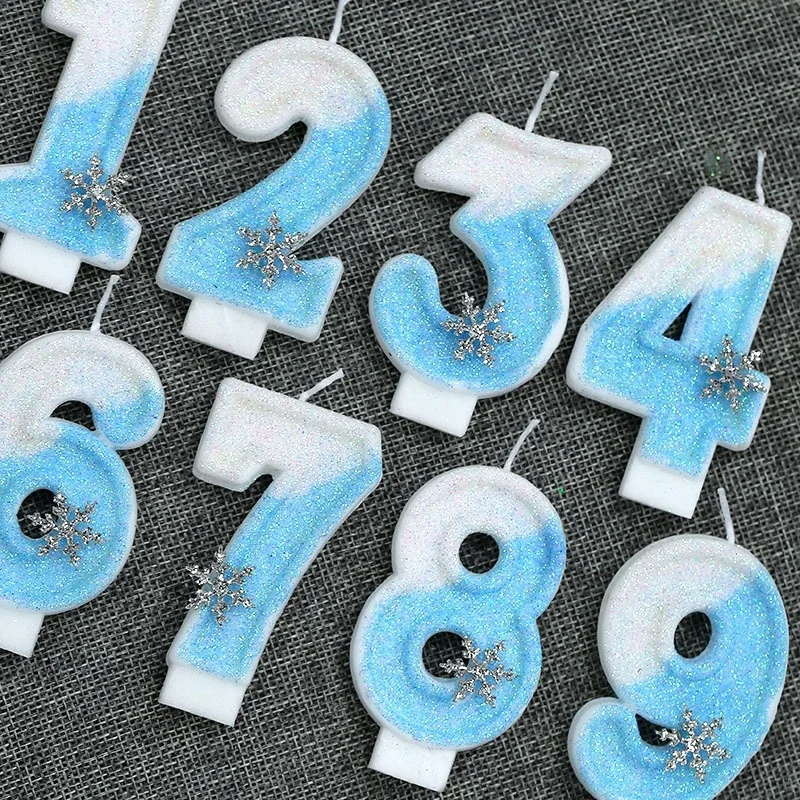 Frozen Snowflake Birthday Candles 0-9 Number Candle Glitter Cake Topper Decorations for Birthday Party Supplies velas cumpleaños view 2