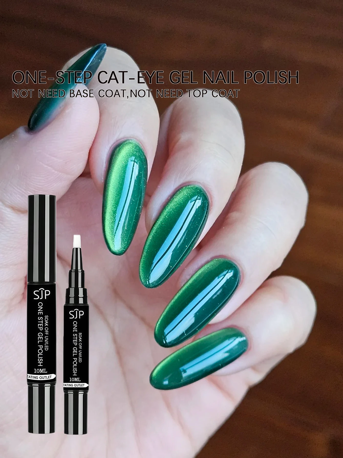 10ml Green One-Step Gel Cat Eye Nail Polish with UV Gel – No base coat or top coat needed, perfect as a Christmas gift.