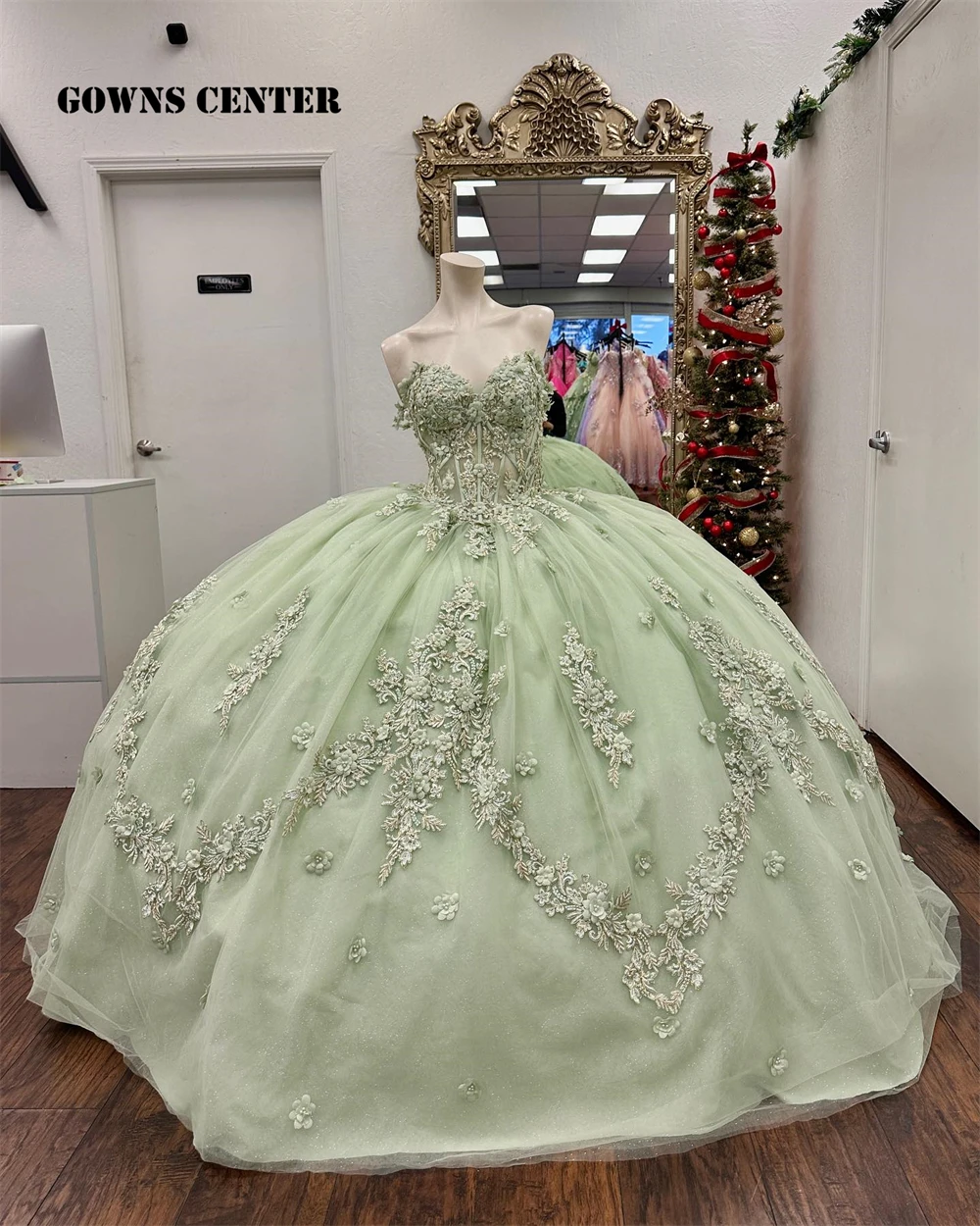 Modest Sage Green Lace Quinceanera Dresses Ball Gown Sweetty Corset Lace-up Birthday Gown Corset Satin Sweet 15 16 Dress