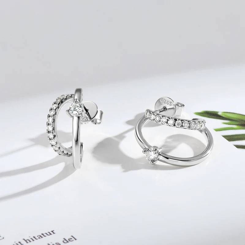 

Real 3mm D Color Moissanite Earrings Cuff Double Half Hoop Studs 925 Silver for Women Certified Jewelry Gift 2024 Fashion