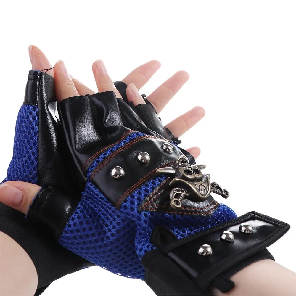 Men Women Driving Rivet PU Leather Fingerless Anti-slip Motorcycle Gloves Skulls Gloves Cycling Gloves Half Finger Gloves