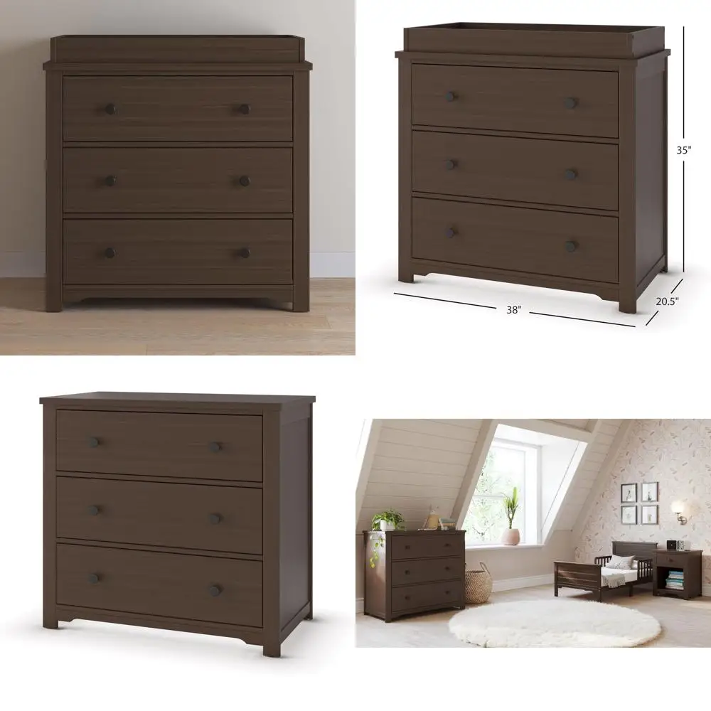 

Harmony 3 Drawer Dresser with Detachable Changing Table, Nursery/Bedroom, Brushed Silver Finish