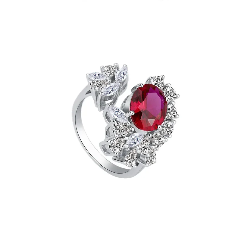 

Fashionable and Luxury S925 Silver Opening Adjustable Ring Palaiba Red Treasure Ring Main Stone 8 * 10 Wedding Jewelry