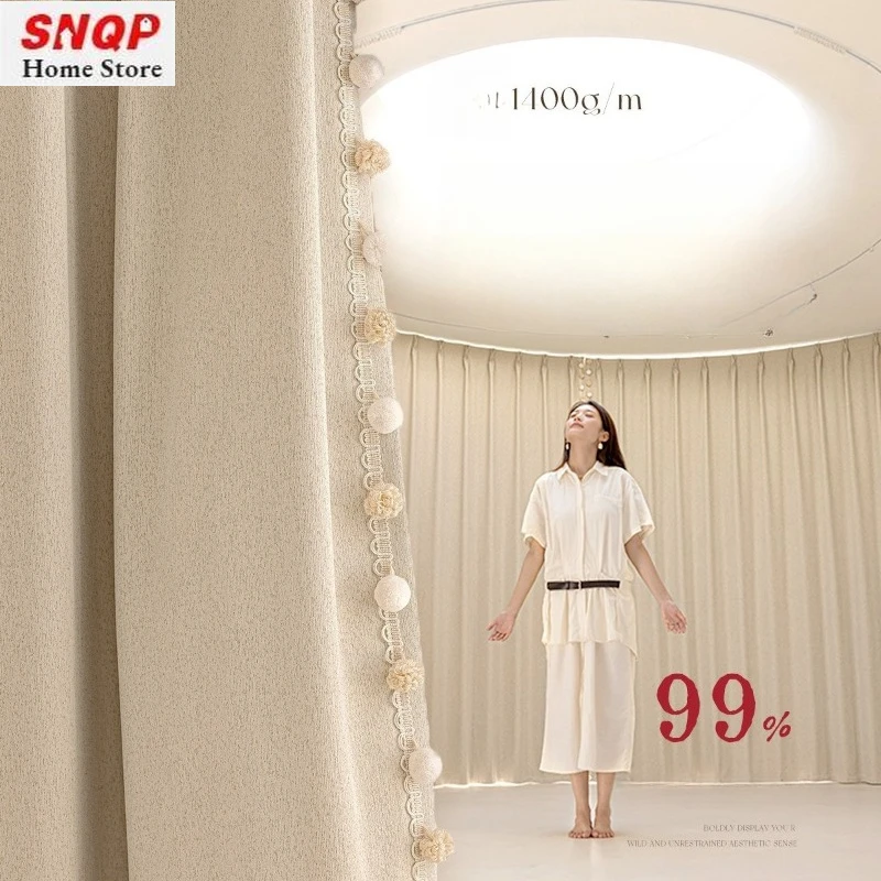 

Double-sided Cotton and Linen Full Blackout Curtains Blackout Curtains for Bedroom Fabric Custom Size Thick Fashion Window