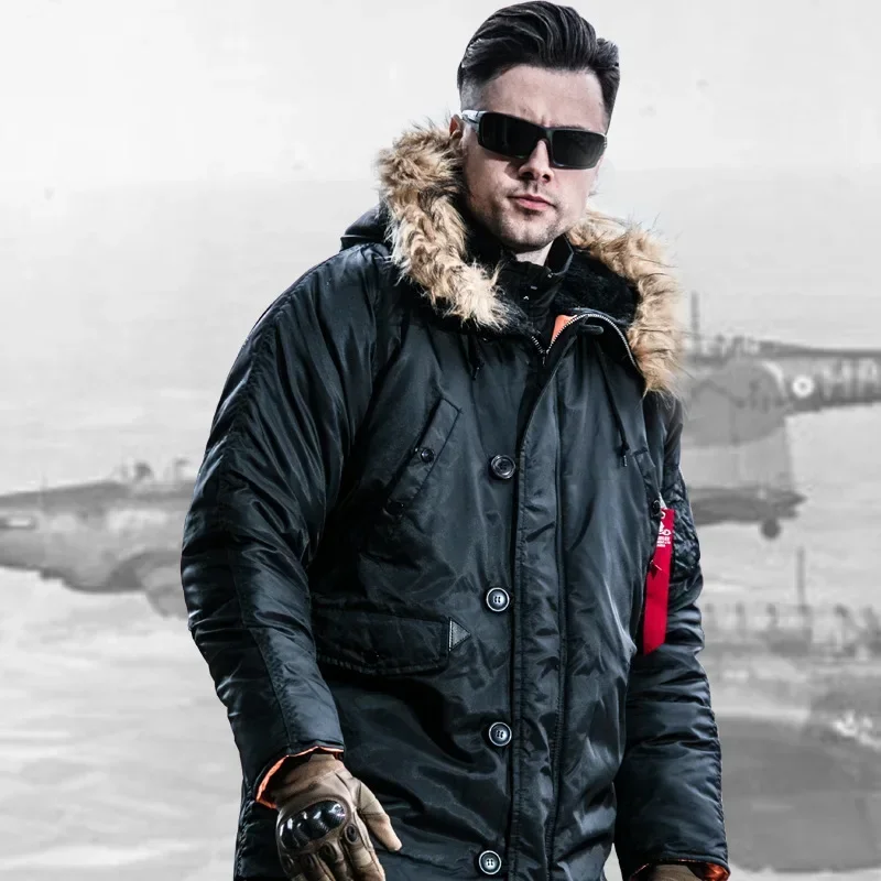 Cold-proof Cotton Army Overcoat for Men, Tactical Fighting Even Hat, Thickening Coat, Outdoor Camping, Polar Region, N3b, Winter