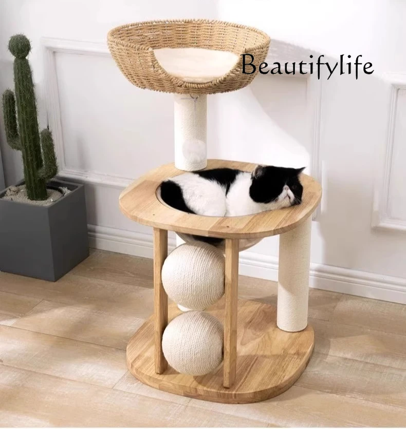 Small apartment solid wood cat climbing frame cat nest tree integrated grinding claws does not occupy the cat indoor household c