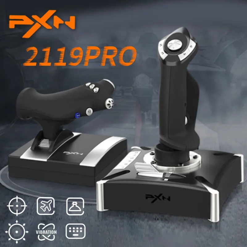 PXN 2119 PRO Flight Gamepad Simulator Adjustable Throttle Joystick 8 Way 16 Button Dual-motor Vibration Rapid-fire Controller