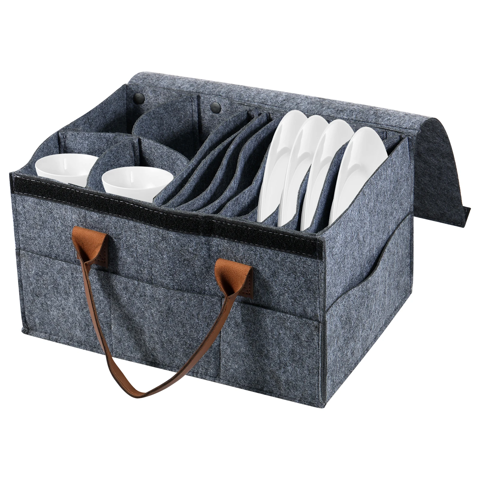 Felt Board Dish Cup Storage Bag Rack Thickened Camping Tableware Container RV Kitchen Cabinet Layered Plate Storage Box Camper