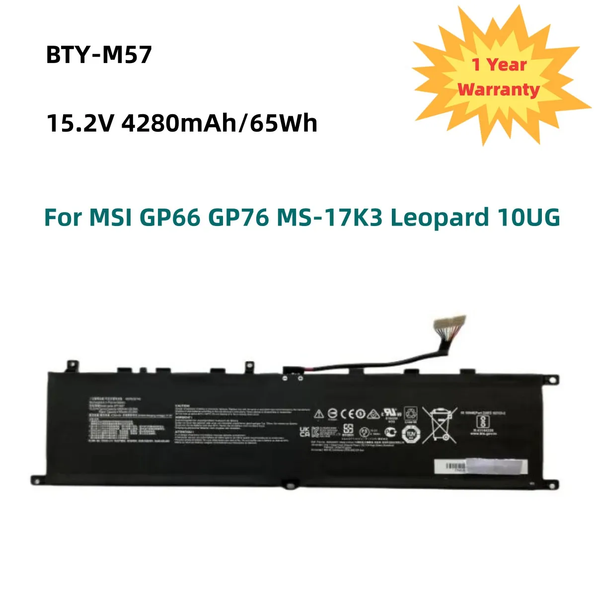 

BTY-M57 Laptop Battery For MSI GP66 GP76 MS-17K3 Leopard 10UG Series Notebook 15.2V 4280mAh/65Wh