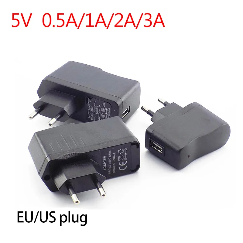 

USB Port DC 5V 0.5A/1A/2A/3A 1000ma AC to DC Power plug Adapter supply Charger micro Charging For LED Strip Lights phone US EU