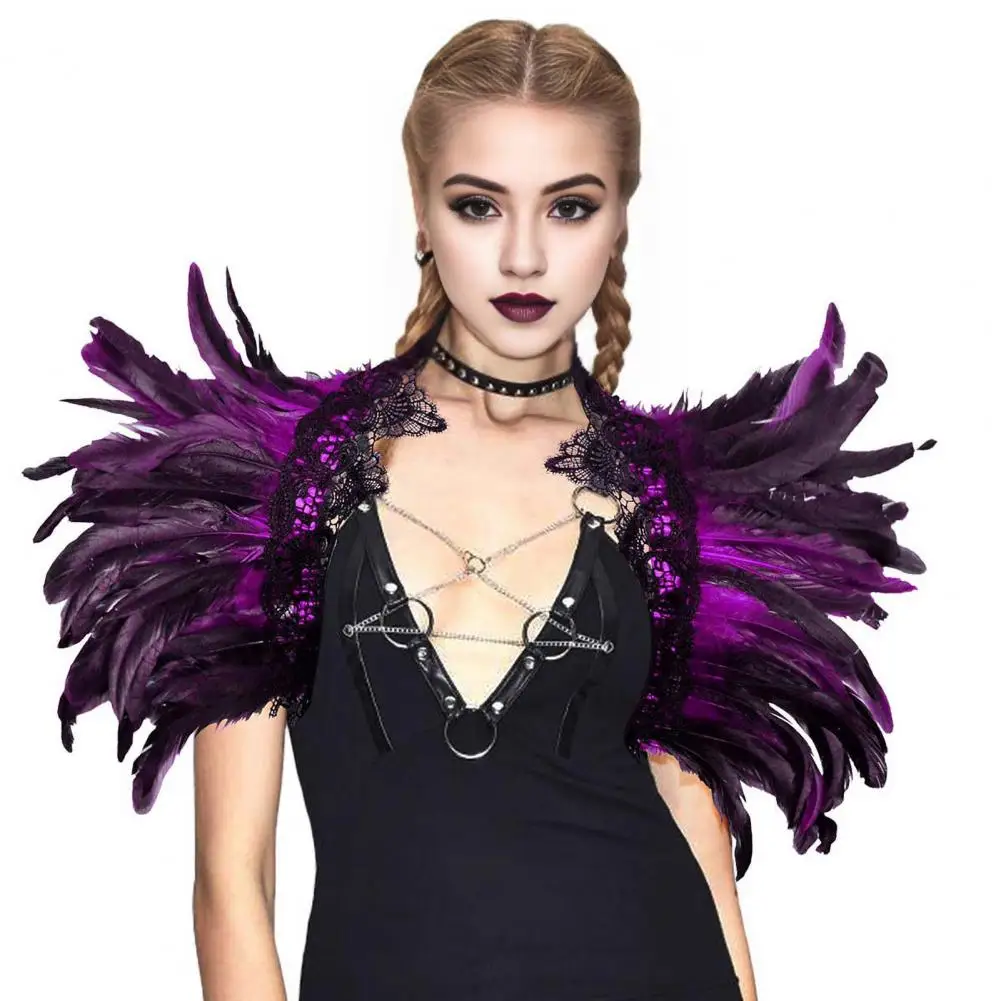 Imitation Feather Fake Collar Feather Collar Style Feather Shawl with Adjustable Ribbon for Stage Shows Halloween Cosplay Unisex