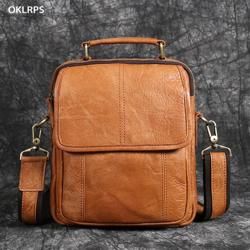 Bolso de hombro Vintage de cuero lijado para hombre, bolso cruzado informal de cuero de vaca de capa superior, bolso cruzado Vertical