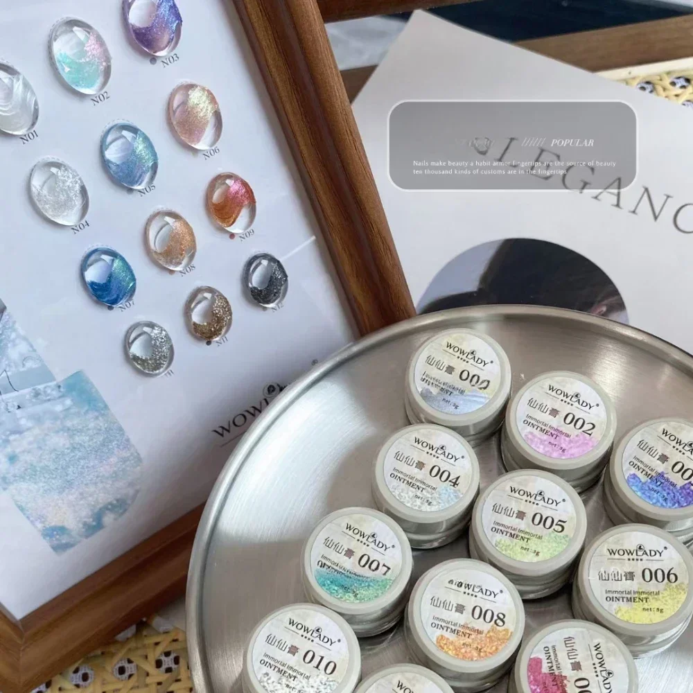 12Colors Set 5G Auroras 3D Painted Gel Nail Polish Super Shining Nail Fairy Powder Cream For Carving Drawing Creative Nails Art