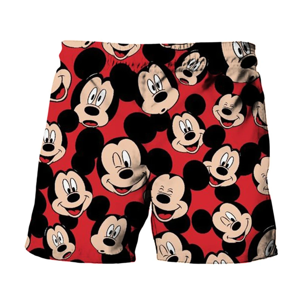 MINISO Summer Harajuku Cute Stitch And Mickey Minnie Anime Printed Men Swimwear Beach Shorts Fashion Casual Kids Shorts Clothing