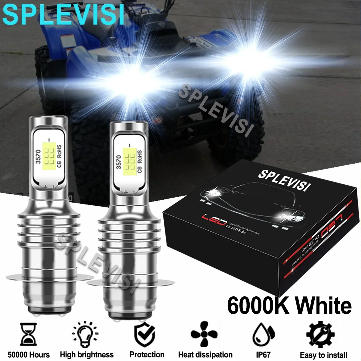 2x H6 P15D LED White Headlights For Yamaha Grizzly 125 350 400 450 600 660  motorcycle led  lampada de led pra farol de atv utv