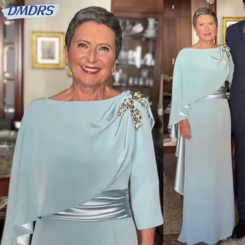 Modern Boat Neck Mother Of The Bride Dress For Wedding Modest Long Sleeve Prom Dress 2025 Customized Chiffon Evening Gown