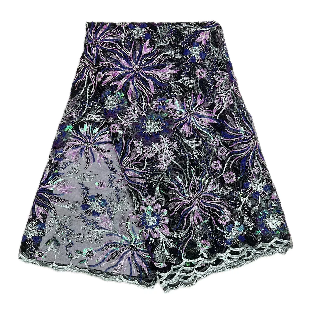 Новейшая горячая распродажа, кружевная ткань с блестками, женская 5-ярдовая кружевная ткань с вышивкой, элегантная ткань с блестками для шитья свадебного платья