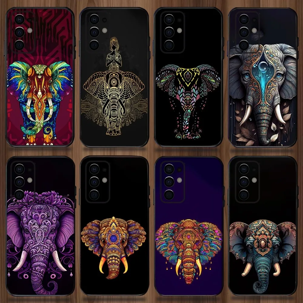 ช้างMandala Aztecเคสโทรศัพท์สําหรับSamsung Galaxy A13,A21s,A22,A31,A32,A52, a53,A71,A80,A91 ปกสีดํา