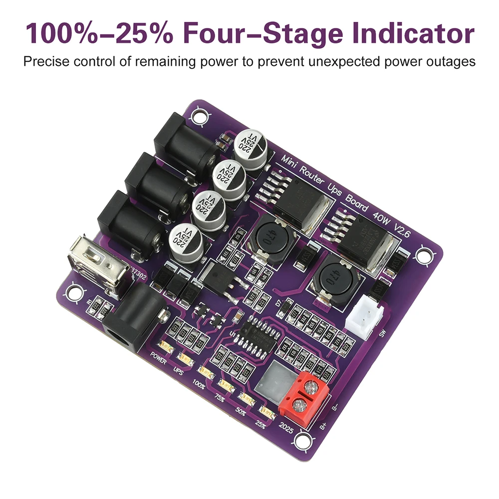 40W Mini USB Uninterruptible Power Supply Module 11.1V UPS Battery Charging Board 4-Channel Output for Various Router Setups