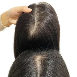 Virgin European Human Hair Topper Silk Base With Clips In Silk Top Human Hairpiece Toupee Natural Black for Women 5