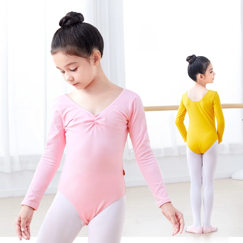 Body da balletto a maniche lunghe per ragazze Body da ballo in cotone con coulisse sul petto Body da ginnastica Ballerine per bambini Abiti da ballo