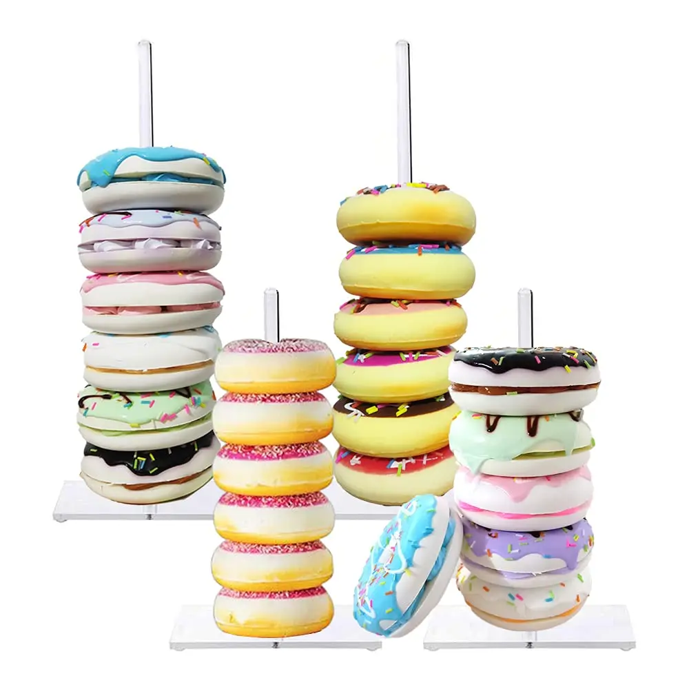 

4PCS Clear Acrylic Donut Stands Bagel Holder Display,Doughnut Pretzel Tower for Dessert Wedding Birthday Baby Shower Parties