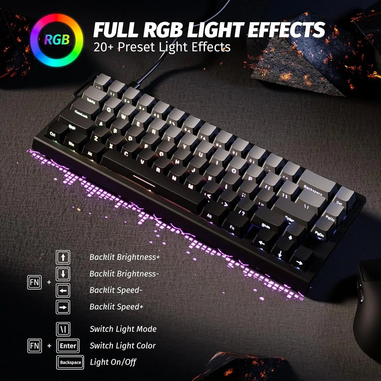 مجموعة لوحة مفاتيح الألعاب MAMBASNAKE x Attack Shark X68 HE ومجموعة ماوس R1، لوحة مفاتيح مغناطيسية 8 كيلو هرتز