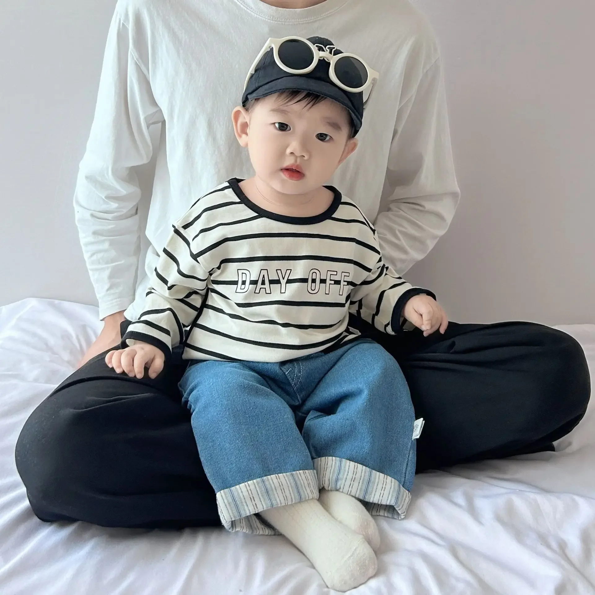 

Children Hoodie Boys 2024 New Autumn Korean Striped Long Sleeved T-shirt Children Casual Loose Top