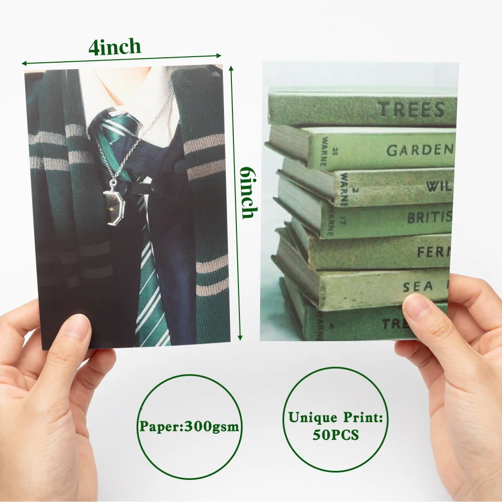 50Pcs Poster Magic College Collage Card Set Green Series Cardstock Wall Collage Home Decor for Dormitory Apartment Club Studio