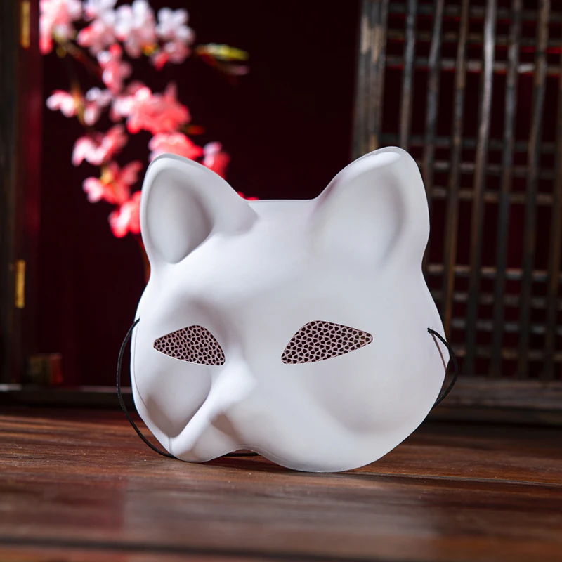 1pc Mesh Yarn Eyes Cat Face White Mask Matte Fox DIY Blank PVC Masks Halloween Party Masquerade Cosplay Dress Up Props Mask