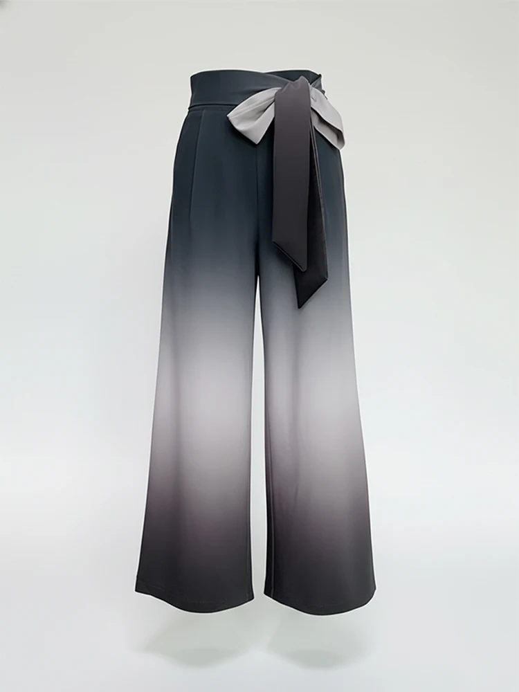 

UOOZEE Urban Female Stylish Ombre Wide Leg Pants Women's Loose Tied High Waist Office Casual Fashion Trousers Bottoms