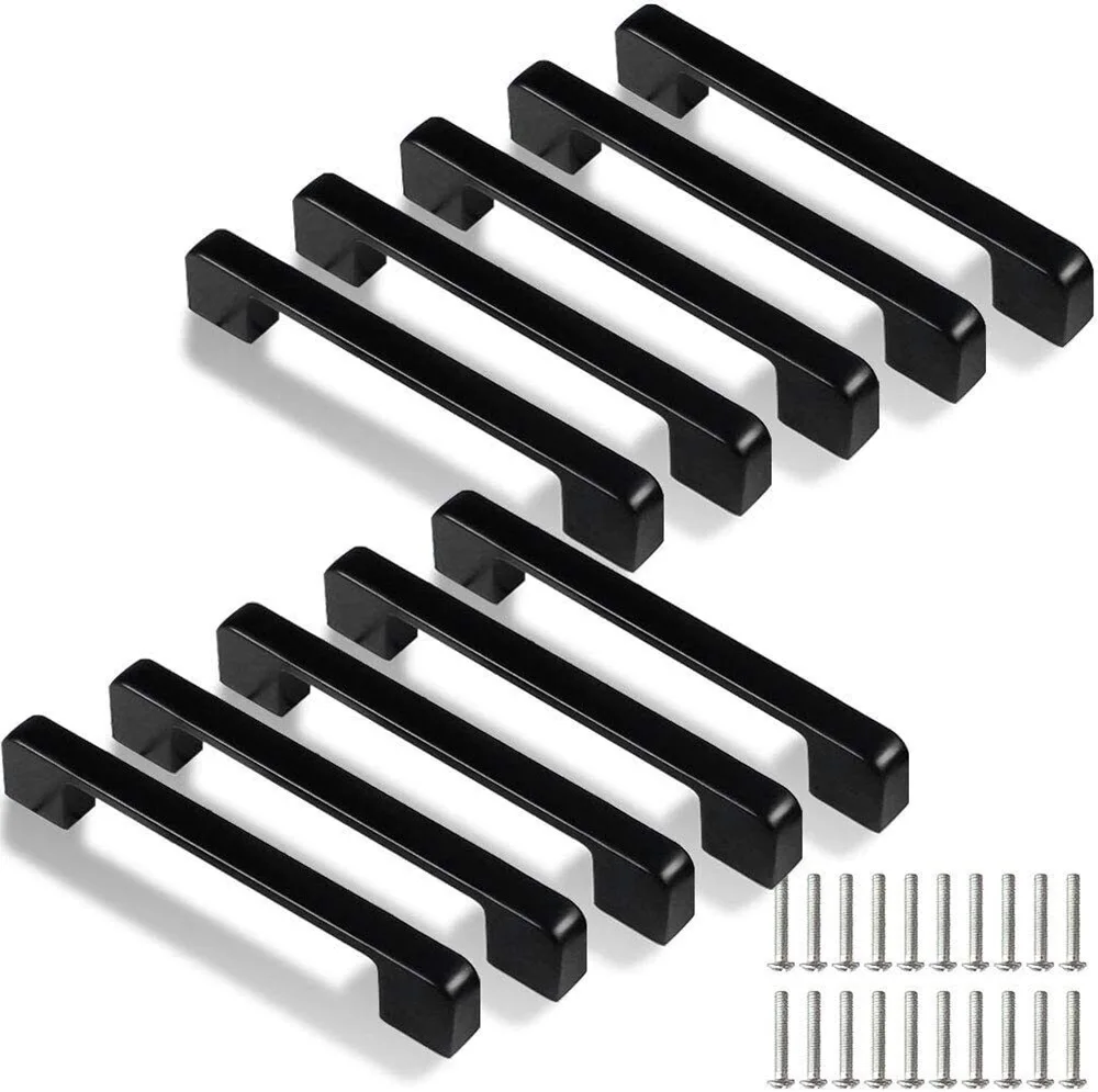 10pcs Black Handles Cabinet Pulls Kitchen Furniture Door Knobs Wardrobe Drawer Pulls Knobs Kitchen Cupboard Handle Hardware