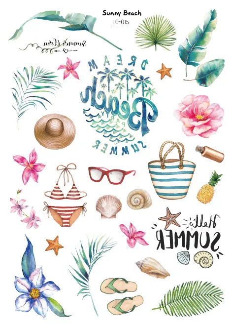 Waterproof New Hawaiian Tattoo Fashion Summer Beach Party Temporary Tattoos Sticker Size:210*150mm