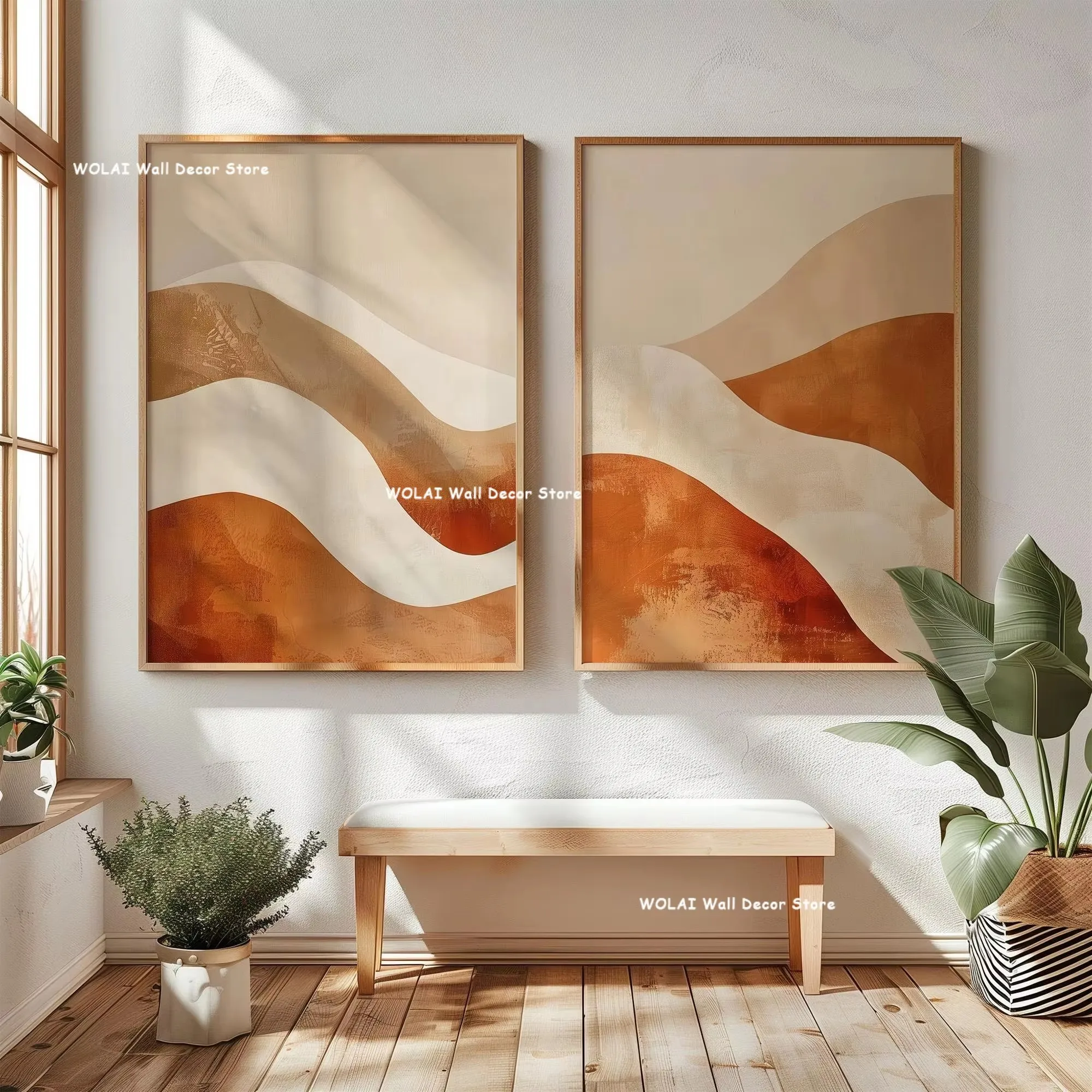 2 stks/set Beige Abstract Geometrisch Kleurblok Canvas Print Minimalistische Klei Kunst Textuur Muur Poster voor Woonkamer Decor