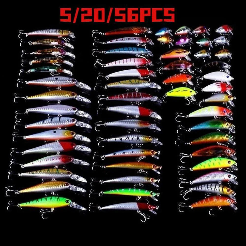 

DZQ New Minnow Mixed 5/20/56PCS Fly Fishing Lure Kit Set Artificial Hard Baits Lifelike Wobbler Carp Fishing Tackle Wholesale