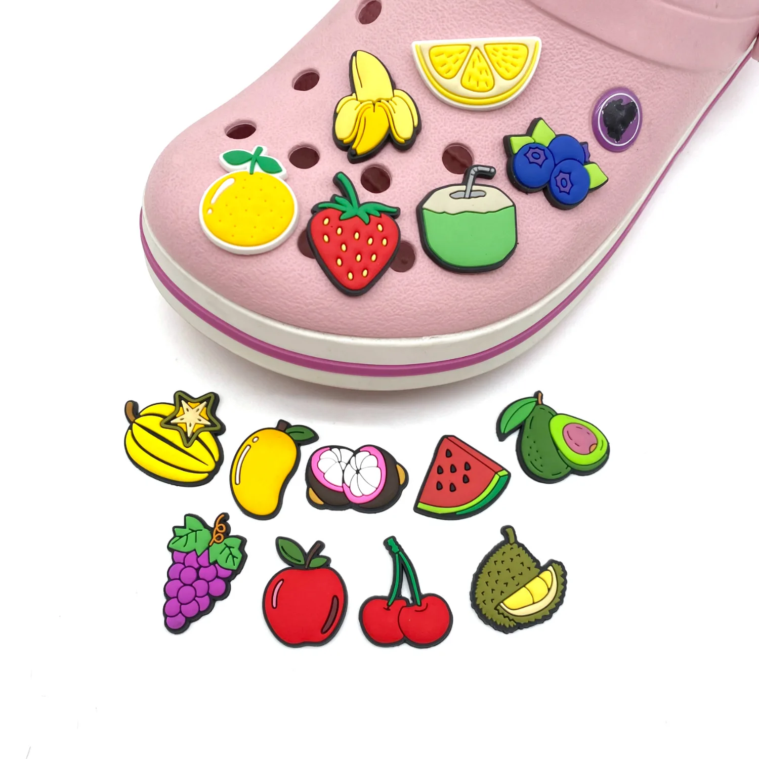 12-Pack Fruit Shoe Charms - Assorted PVC Decor for Crocs, Beach Bags & Sandals - Cute DIY Gifts