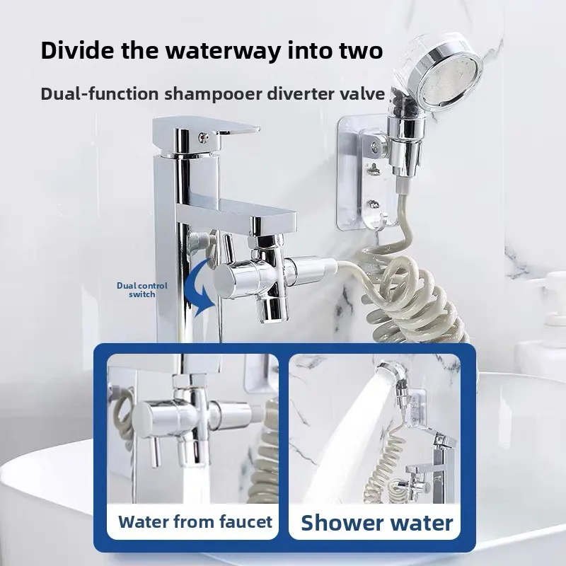 Sink Faucet Diverter Adapter Hair Washing Shower Kit, Portable Handheld Spray Head With Spring Hose For Bathroom Washbasin