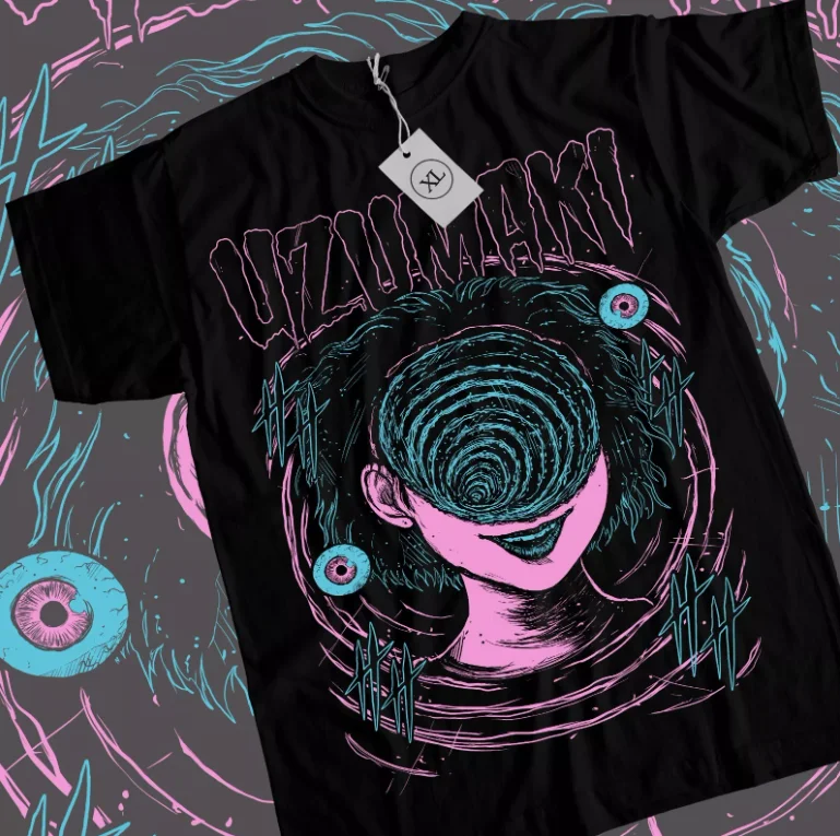 Junji Ito Uzumaki T-Shirt Horror Japan Guro Funny Girl Anime Gift Shirt All Size