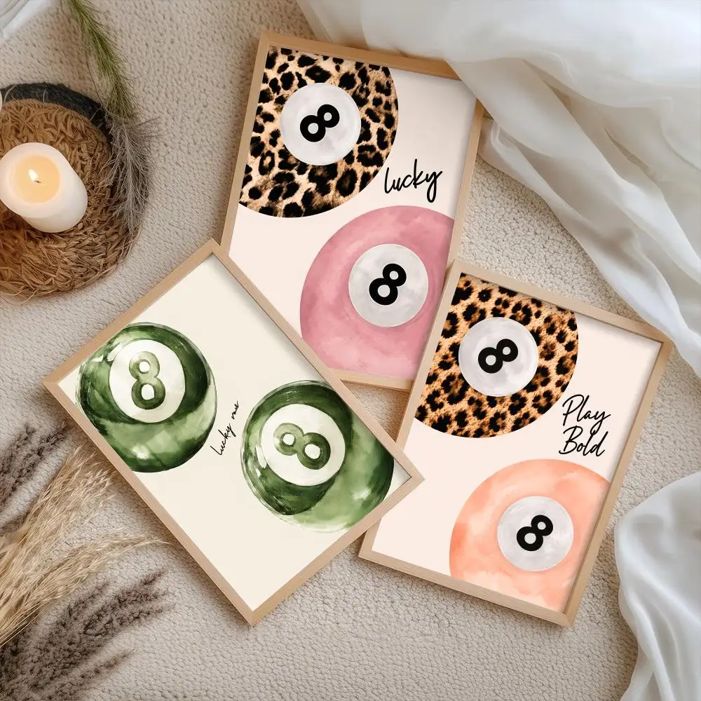 Leopard Print Pink Billiard 8 Poster HD Wall Art Wall Stickers Home Living Room Bedroom Bar Office Decor Prints