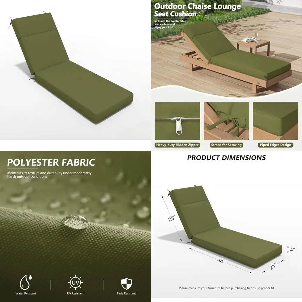 

Water-Resistant and Fade-Resistant Outdoor Chaise Lounge Cushion, 72 L x 21 W x 4 D, High-Density Foam for Comfortable Relaxatio