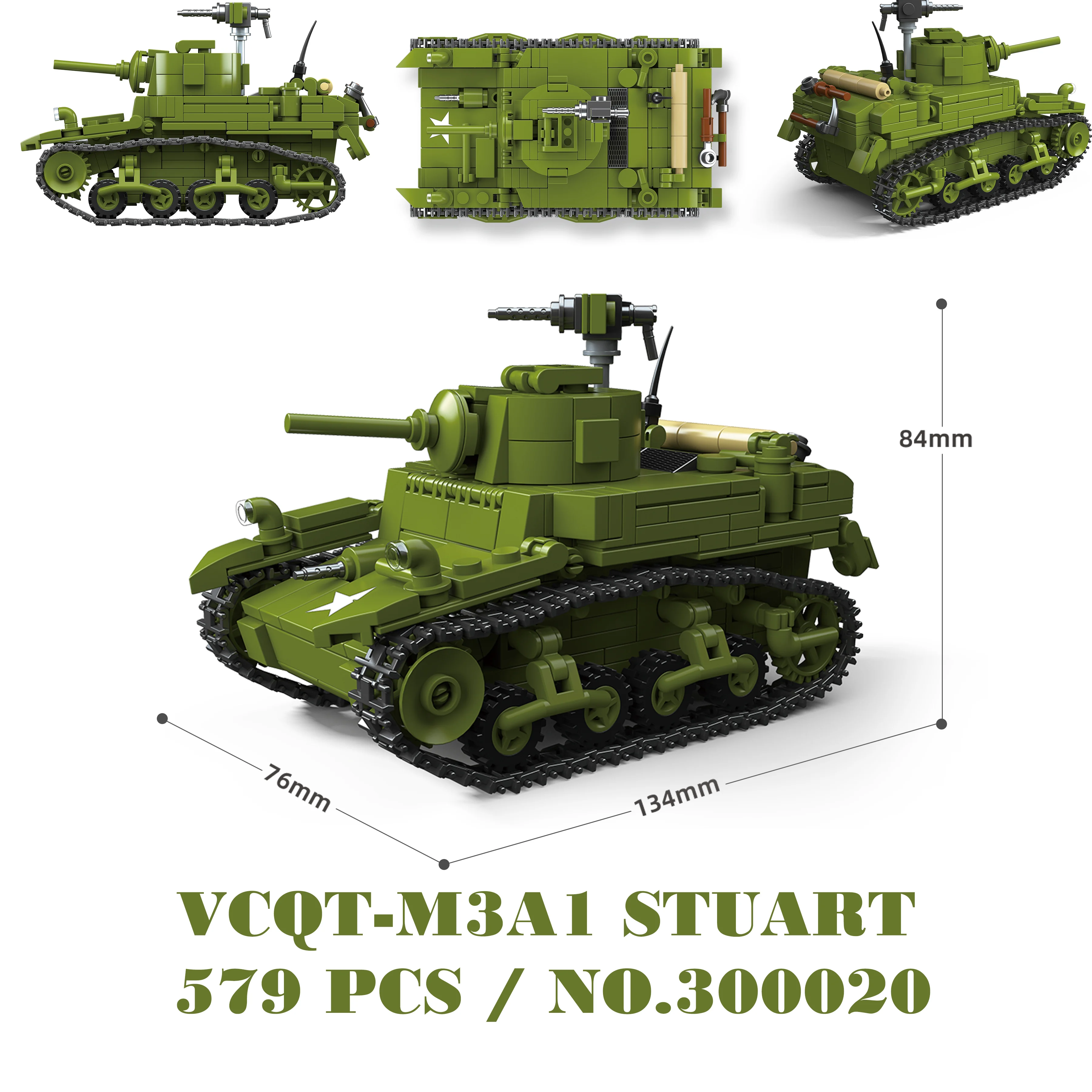 Militärpanzer Stuart SdKfz251 Panzer VI Sherman US Army Quan Guan WW2 Soldatenfigur Modellbausatz Bausteine Kinder Spielzeug – Detail 3