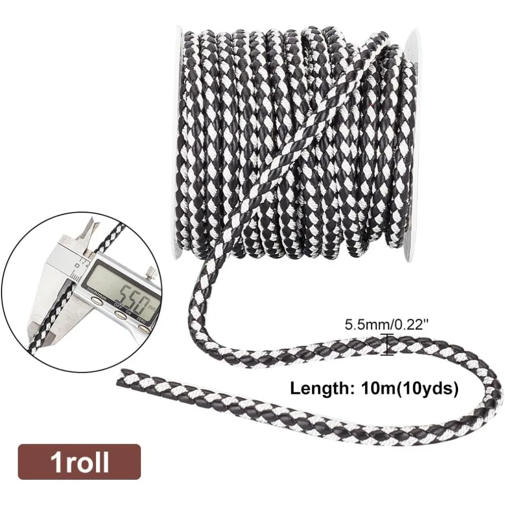 10 Yards Round Braided Leather Cord, 5.5mm Leather Rope Jewelry Craft Cord Tie Cording Leather Strap Bolo Cord for DIY Bracelet